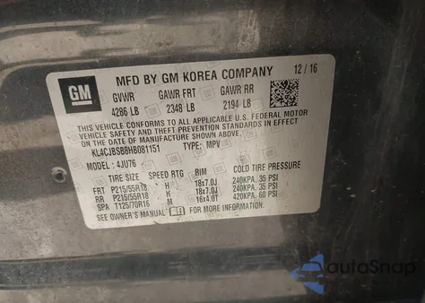 2017 Buick Encore Preferred Ii из США, поврежденный, VIN KL4CJBSB8HB081151